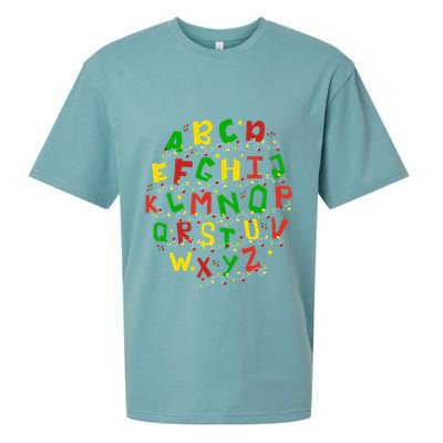 Christmas Lights Alphabet Student Learning Abc Teacher Xmas Sueded Cloud Jersey T-Shirt