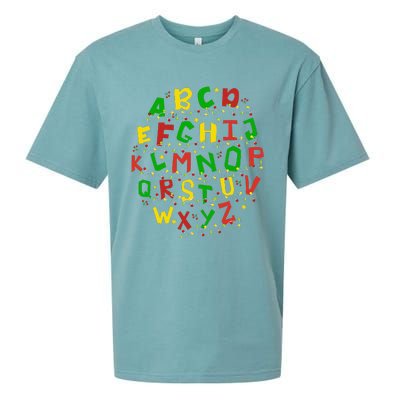 Christmas Lights Alphabet Student Learning Abc Teacher Xmas Sueded Cloud Jersey T-Shirt