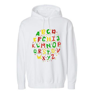 Christmas Lights Alphabet Student Learning Abc Teacher Xmas Garment-Dyed Fleece Hoodie