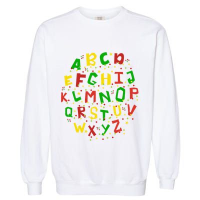 Christmas Lights Alphabet Student Learning Abc Teacher Xmas Garment-Dyed Sweatshirt