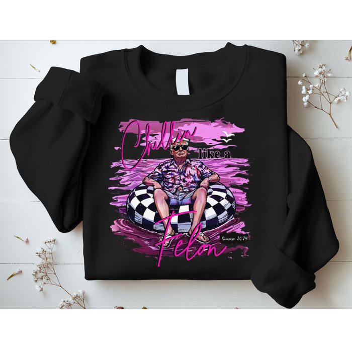 Chillin Like A Felon Retro Summer Pink Funny Trump 2024 Gift Sweatshirt