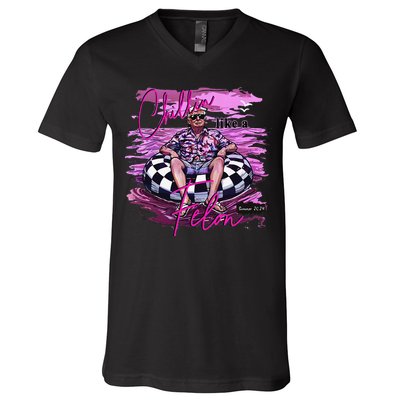 Chillin Like A Felon Retro Summer Pink Funny Trump 2024 Gift V-Neck T-Shirt