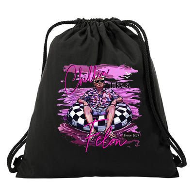 Chillin Like A Felon Retro Summer Pink Funny Trump 2024 Gift Drawstring Bag
