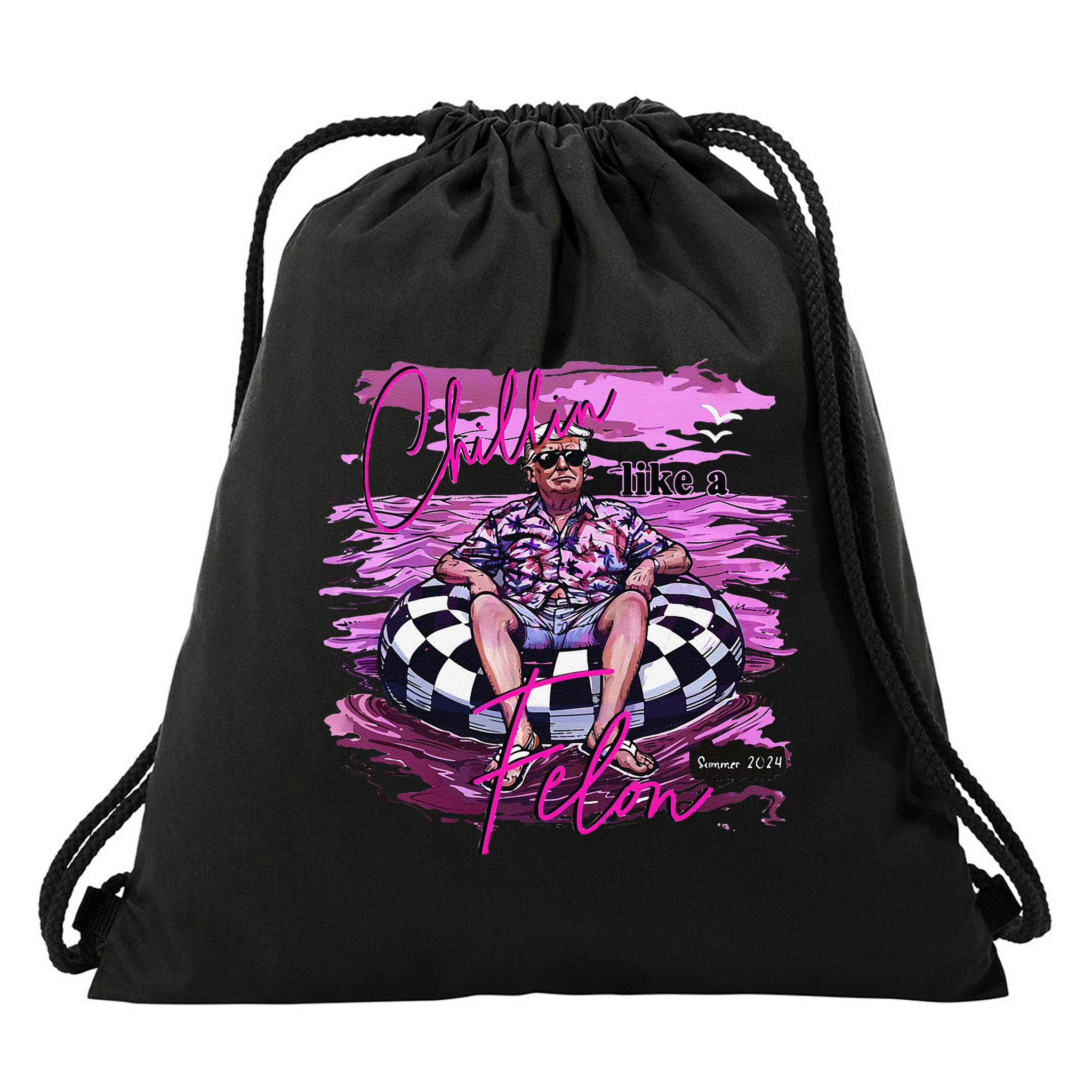 Chillin Like A Felon Retro Summer Pink Funny Trump 2024 Gift Drawstring Bag