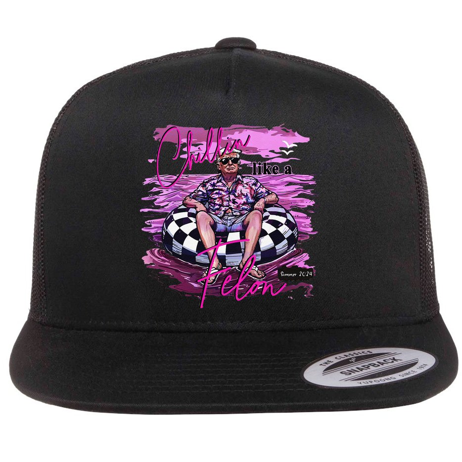 Chillin Like A Felon Retro Summer Pink Funny Trump 2024 Gift Flat Bill Trucker Hat