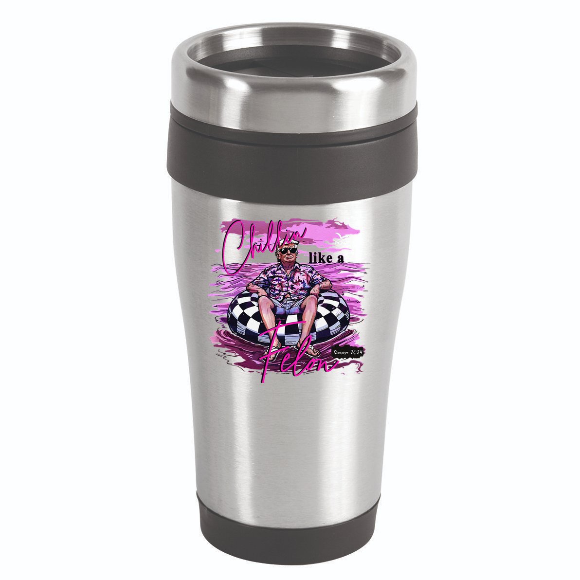 Chillin Like A Felon Retro Summer Pink Funny Trump 2024 Gift 16oz Travel Tumbler
