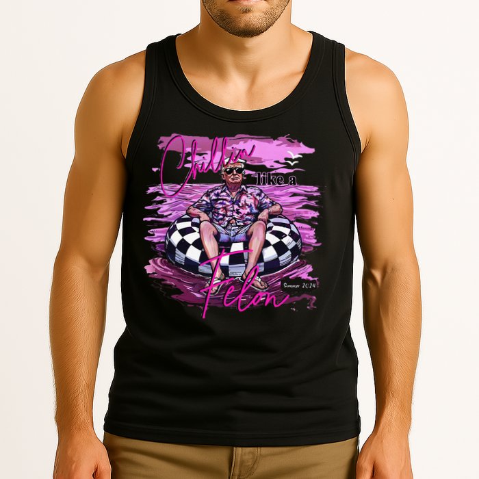 Chillin Like A Felon Retro Summer Pink Funny Trump 2024 Gift Tank Top