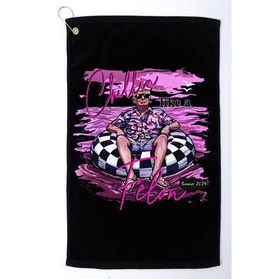 Chillin Like A Felon Retro Summer Pink Funny Trump 2024 Gift Golf Towel