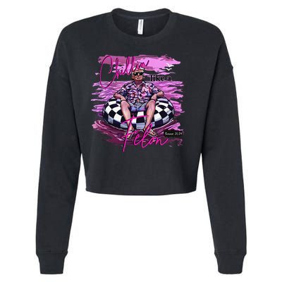 Chillin Like A Felon Retro Summer Pink Funny Trump 2024 Gift Cropped Pullover Crew