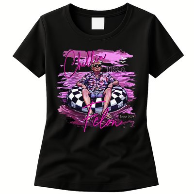 Chillin Like A Felon Retro Summer Pink Funny Trump 2024 Gift Womens T-Shirt