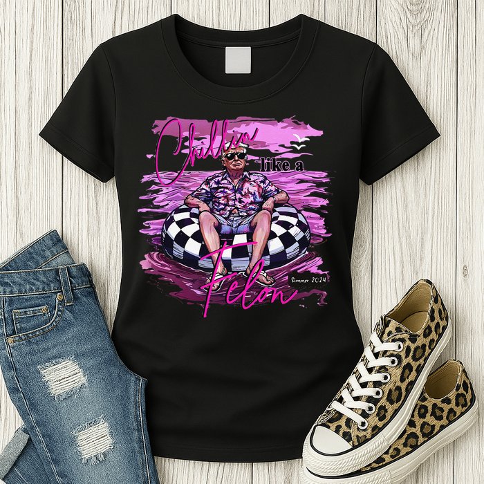 Chillin Like A Felon Retro Summer Pink Funny Trump 2024 Gift Womens T-Shirt