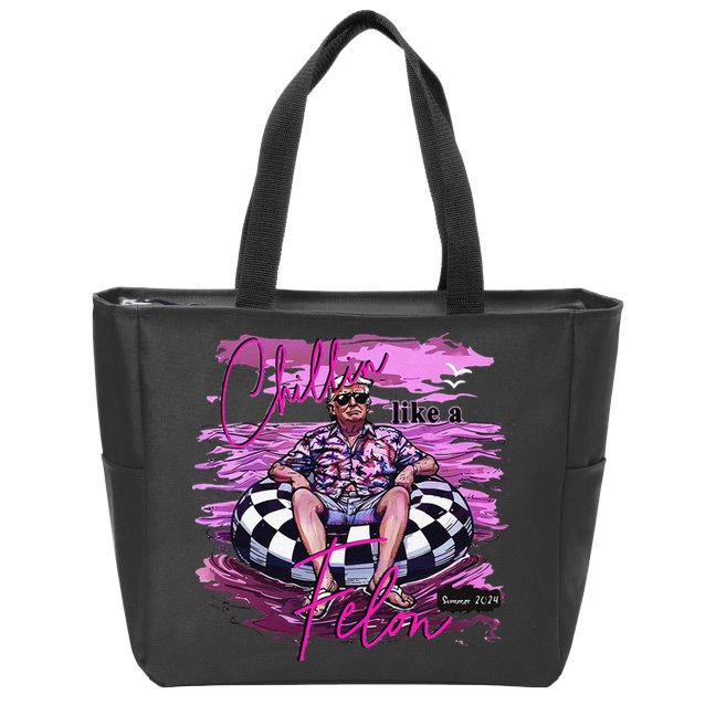 Chillin Like A Felon Retro Summer Pink Funny Trump 2024 Gift Zip Tote Bag
