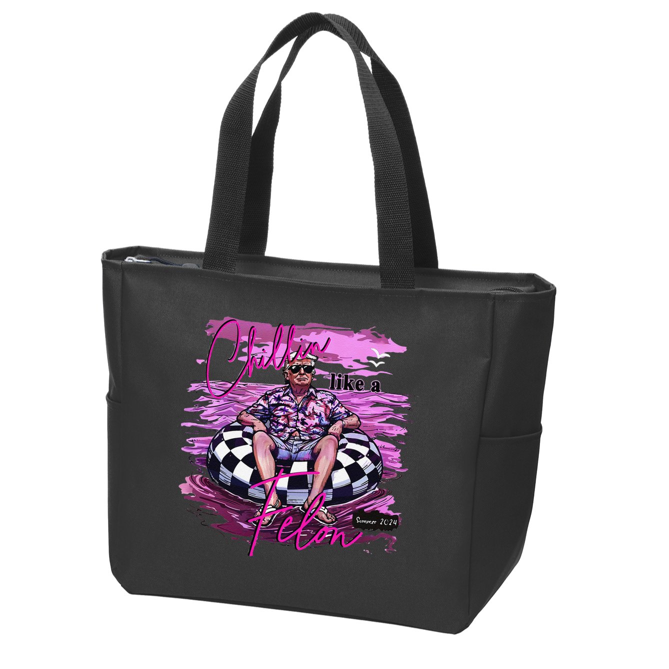Chillin Like A Felon Retro Summer Pink Funny Trump 2024 Gift Zip Tote Bag