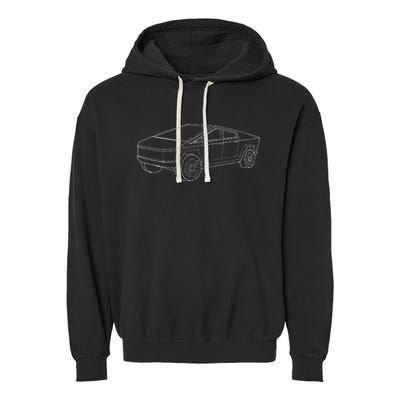 Cybertrucks Line Art Futuristic Truck Cyber Garment-Dyed Fleece Hoodie