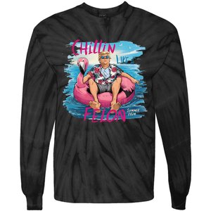 Chillin Like A Felon Funny Trump For President Summer 2024 Tie-Dye Long Sleeve Shirt