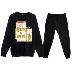 Cats Look At Each Other Premium Crewneck Sweatsuit Set