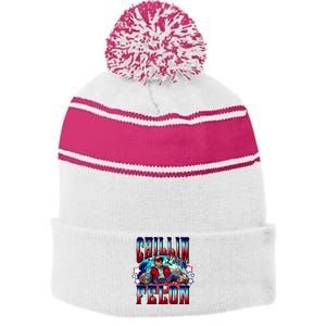 Chillin Like A Felon Trump President 2024 Take America Back Stripe Pom Pom Beanie