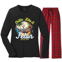 Chillin Like A Felon Summer 2024 Women's Long Sleeve Flannel Pajama Set 