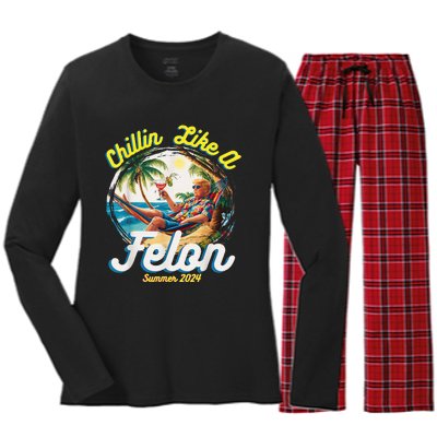 Chillin Like A Felon Summer 2024 Women's Long Sleeve Flannel Pajama Set 