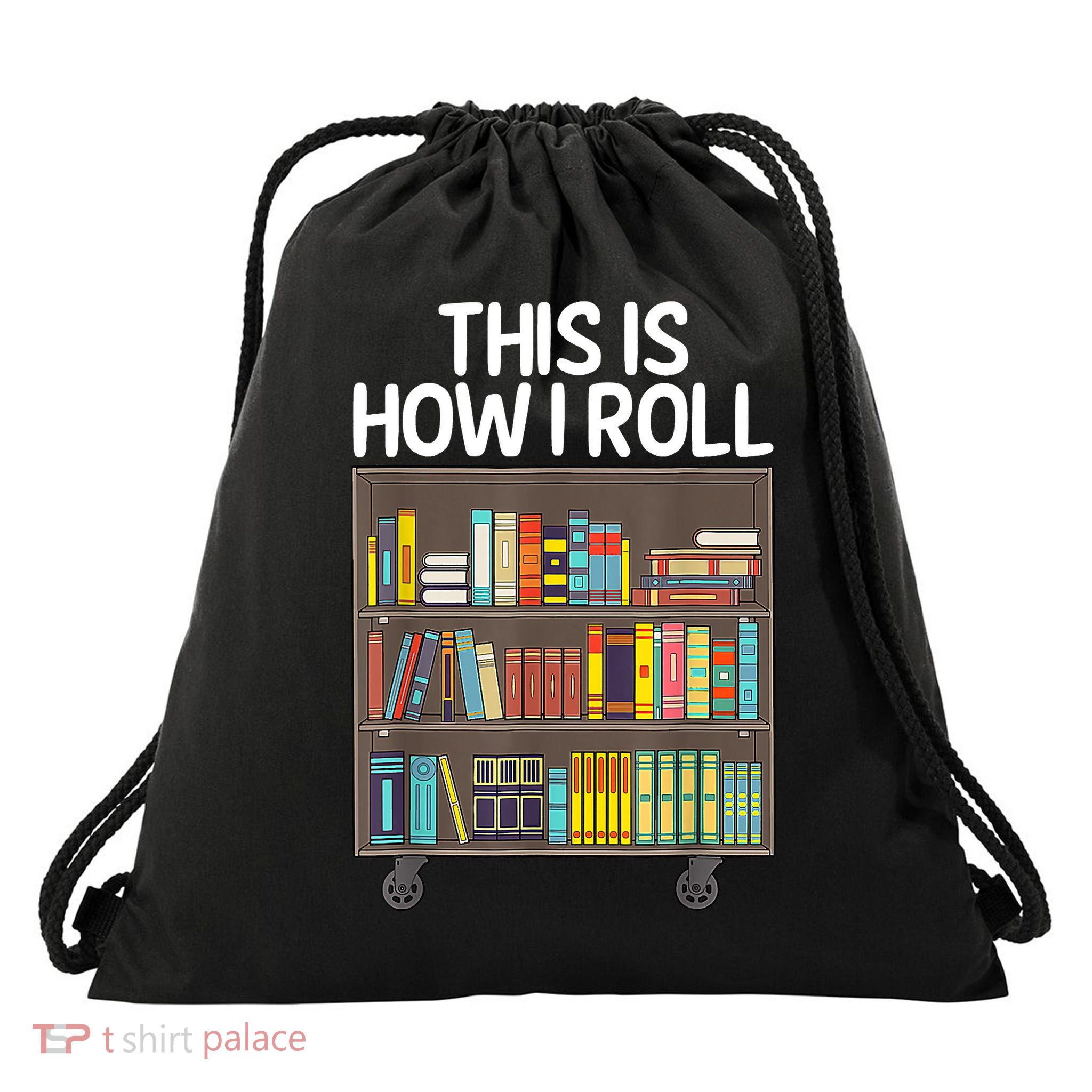 Cute Library Art Book Reader School Librarian Drawstring Bag