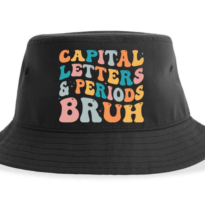 Capital Letters And Periods Bruh Ela Teacher Funny Sustainable Bucket Hat