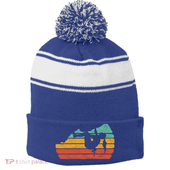 Climb Like A Girl Rock Climbing And Bouldering Retro Gift Stripe Pom Pom Beanie