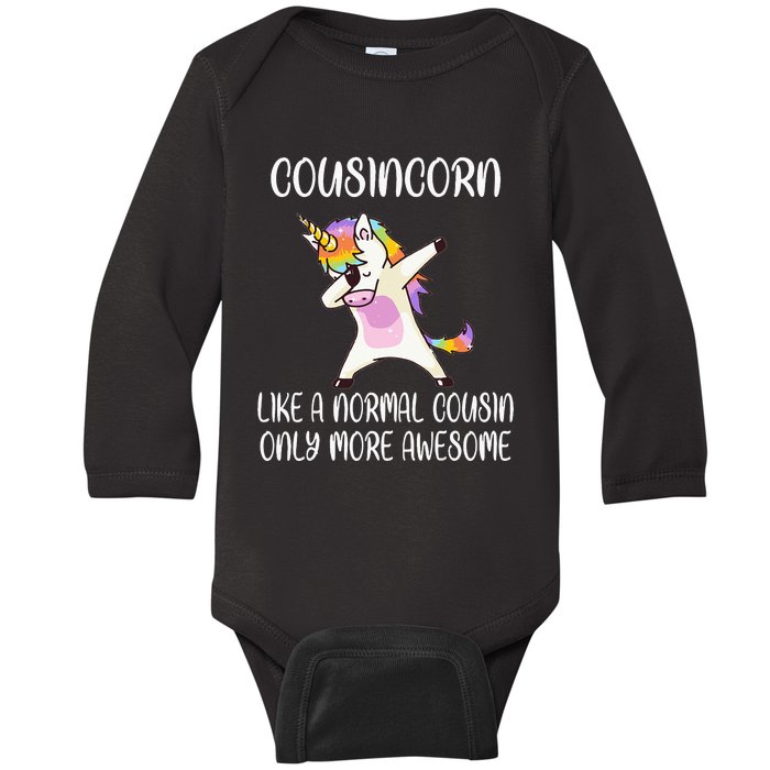 Cousincorn Like A Cousin Only Awesome Dabbing Unicorn Baby Long Sleeve Bodysuit