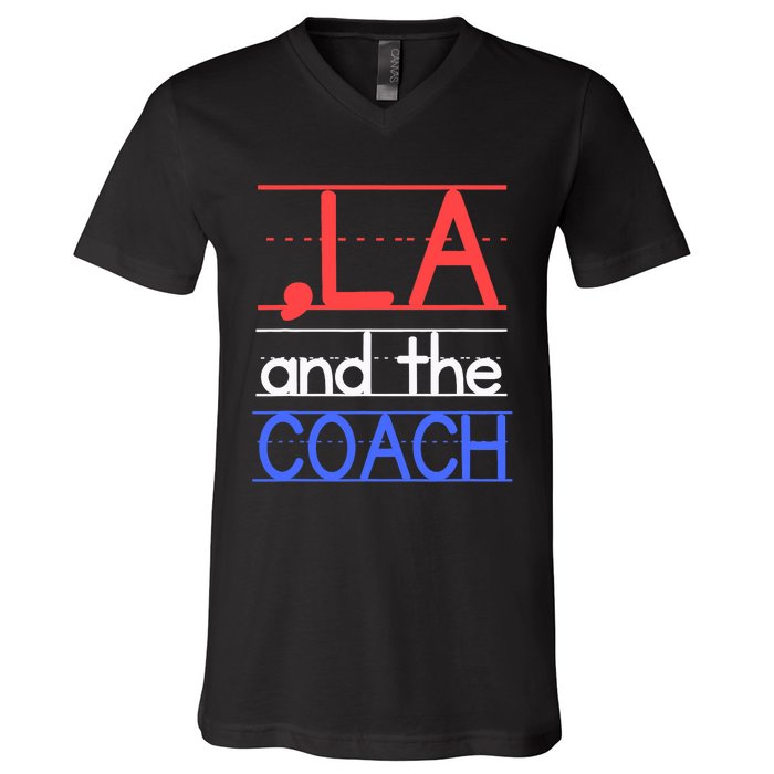 Comma La And The Coach Harris Walz 2024 Educators V-Neck T-Shirt