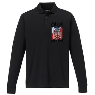 Calm Like A Bomb National Stress Awareness Month Grenade Gift Performance Long Sleeve Polo