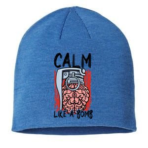 Calm Like A Bomb National Stress Awareness Month Grenade Gift Sustainable Beanie