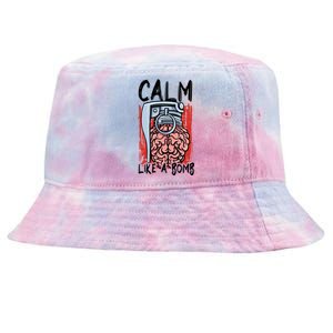 Calm Like A Bomb National Stress Awareness Month Grenade Gift Tie-Dyed Bucket Hat