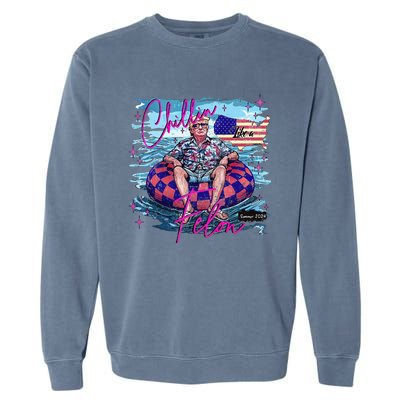 Chillin Like A Felon Retro Summer Funny Trump 2024 Garment-Dyed Sweatshirt