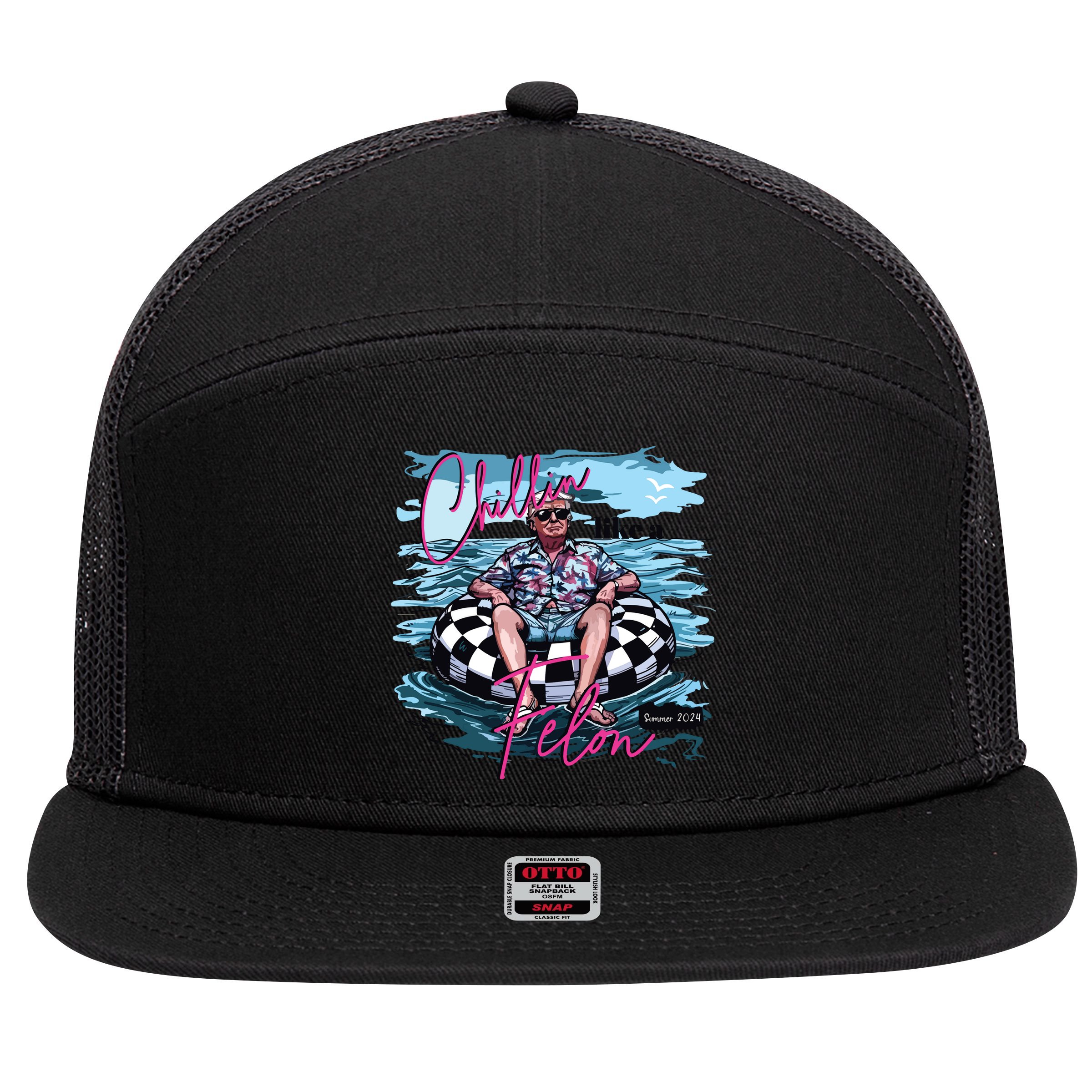 Chillin Like A Felon Funny Trump Trump Summer 2024 7 Panel Mesh Trucker Snapback Hat