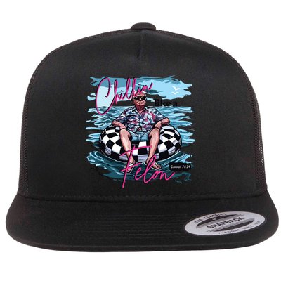 Chillin Like A Felon Funny Trump Trump Summer 2024 Flat Bill Trucker Hat