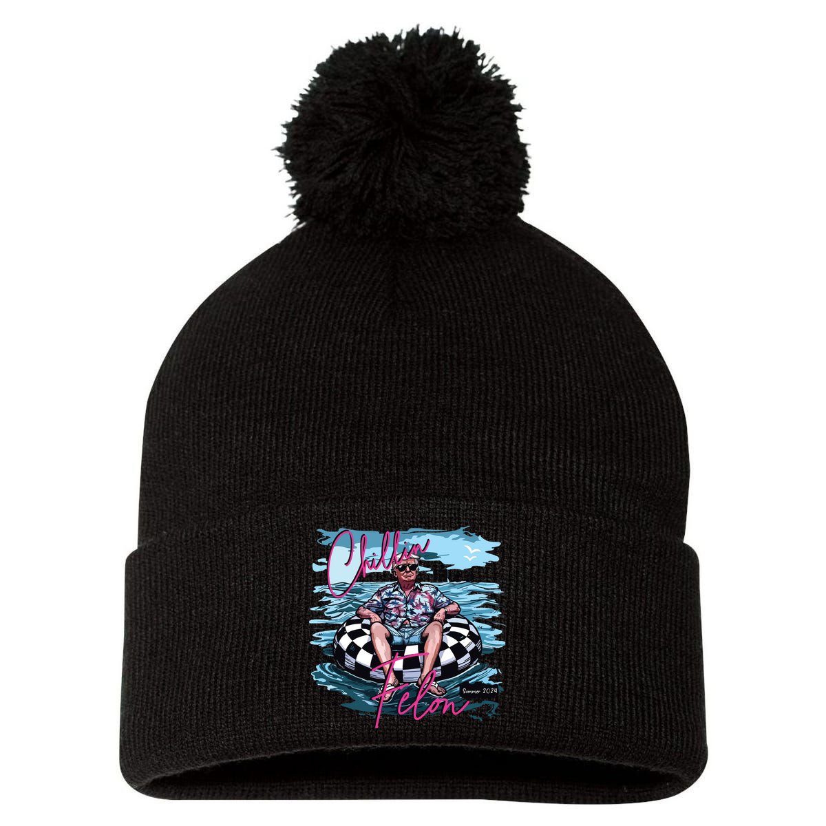 Chillin Like A Felon Funny Trump Trump Summer 2024 Pom Pom 12in Knit Beanie