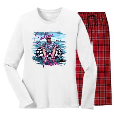 Chillin Like A Felon Trump For President 2024 Women's Long Sleeve Flannel Pajama Set 