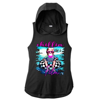 Chillin Like A Felon Retro Summer Funny Trump 2024 Ladies PosiCharge Tri-Blend Wicking Draft Hoodie Tank