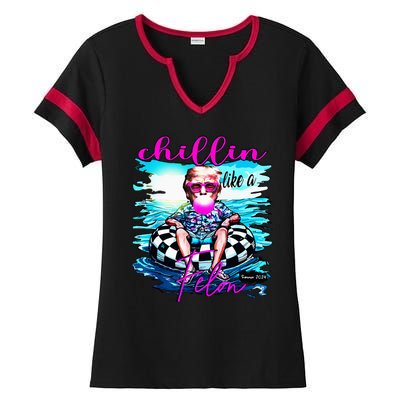 Chillin Like A Felon Retro Summer Funny Trump 2024 Ladies Halftime Notch Neck Tee