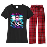 Chillin Like A Felon Retro Summer Funny Trump 2024 Women's Flannel Pajama Set