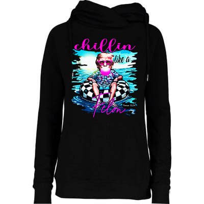 Chillin Like A Felon Retro Summer Funny Trump 2024 Womens Funnel Neck Pullover Hood