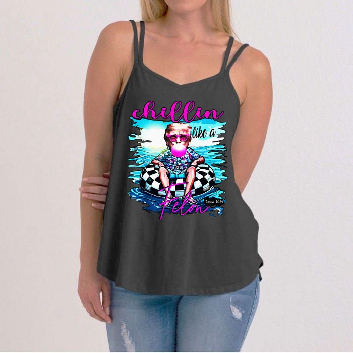 Chillin Like A Felon Retro Summer Funny Trump 2024 Women's Strappy Tank