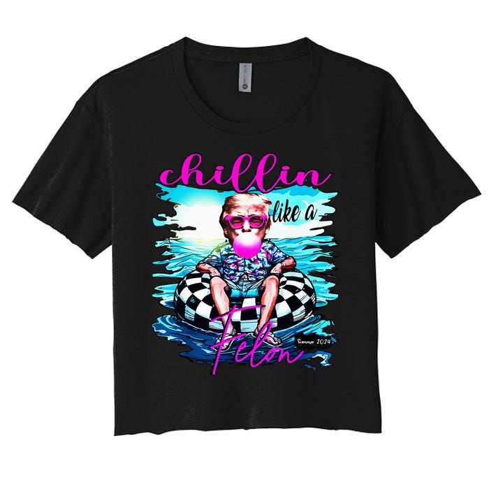 Chillin Like A Felon Retro Summer Funny Trump 2024 Women's Crop Top Tee