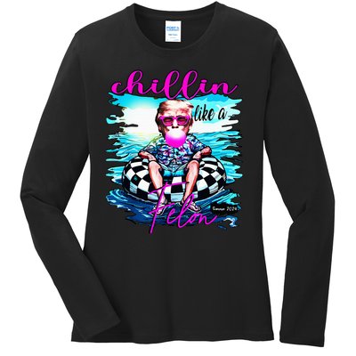 Chillin Like A Felon Retro Summer Funny Trump 2024 Ladies Long Sleeve Shirt