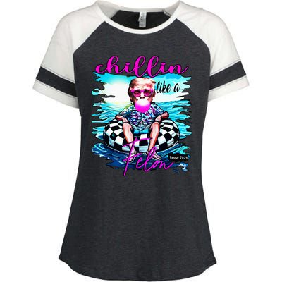 Chillin Like A Felon Retro Summer Funny Trump 2024 Enza Ladies Jersey Colorblock Tee