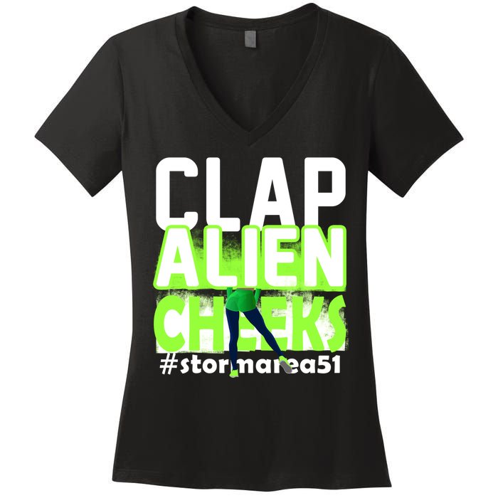 Clap Alien Cheeks Storm Area 51 Women's V-Neck T-Shirt
