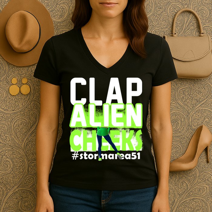 Clap Alien Cheeks Storm Area 51 Women's V-Neck T-Shirt
