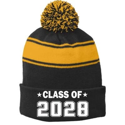 Class of 2028 Fist Day of SchooL Stripe Pom Pom Beanie