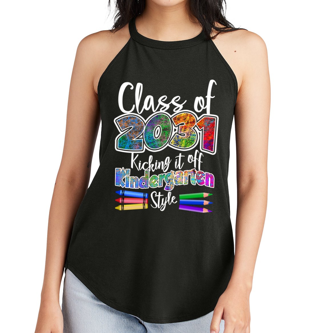 Class Of 2031 Kicking It Off Kindergarten Style Women's Perfect Tri Rocker Tank