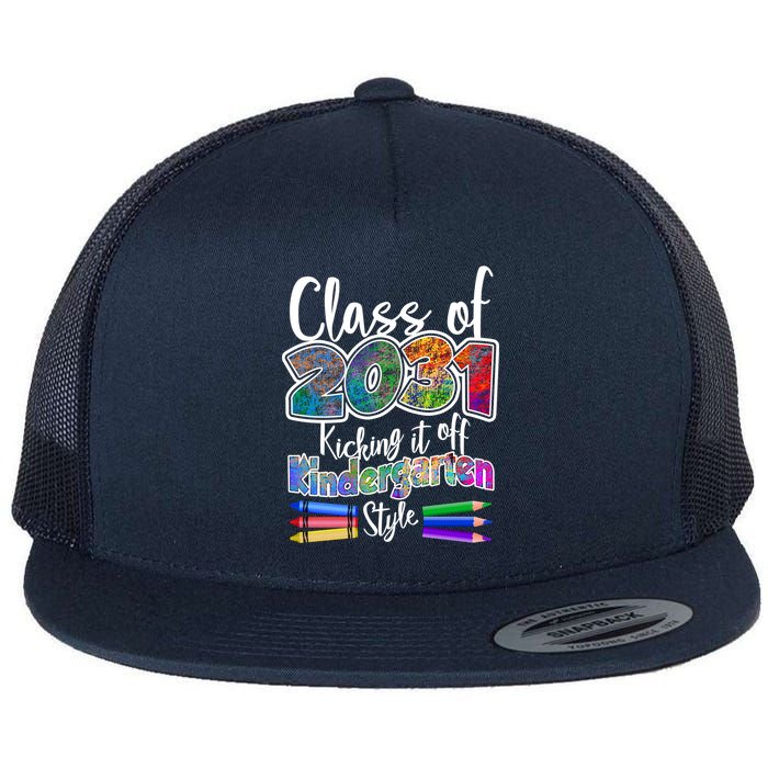 Class Of 2031 Kicking It Off Kindergarten Style Flat Bill Trucker Hat