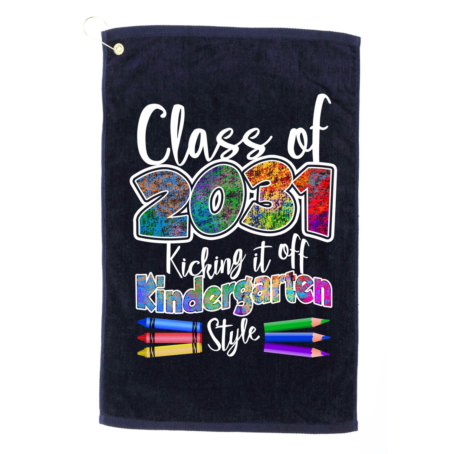 Class Of 2031 Kicking It Off Kindergarten Style Golf Towel